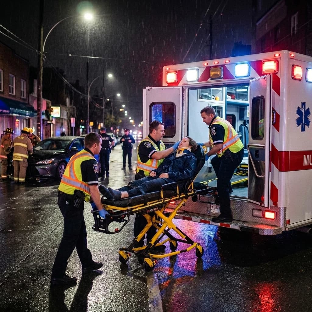 Injured person in an ambulance after a car accident