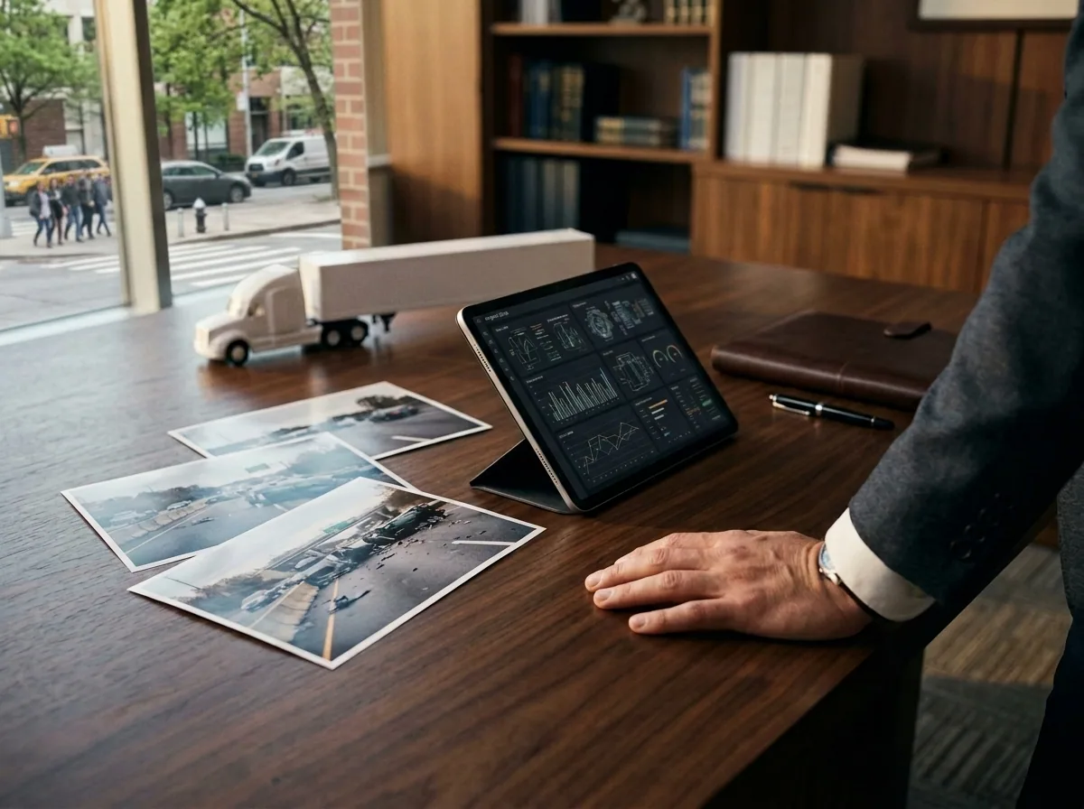 Truck accident evidence under review: onboard data, crash scene photographs, and dispatch records